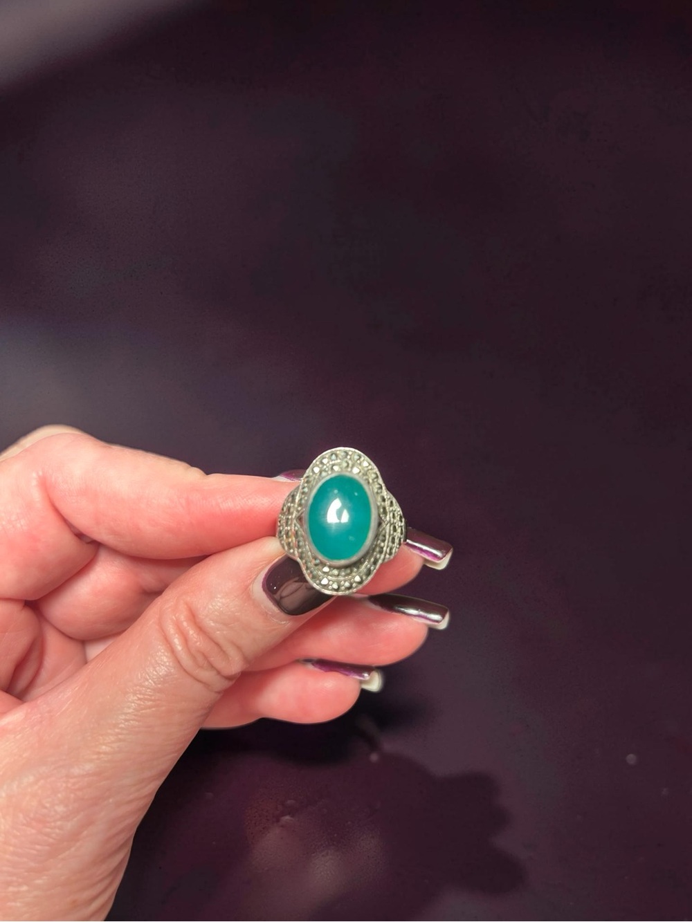 Antique Silver Ring and Earrings set with natural Stones. Bought in Italy.